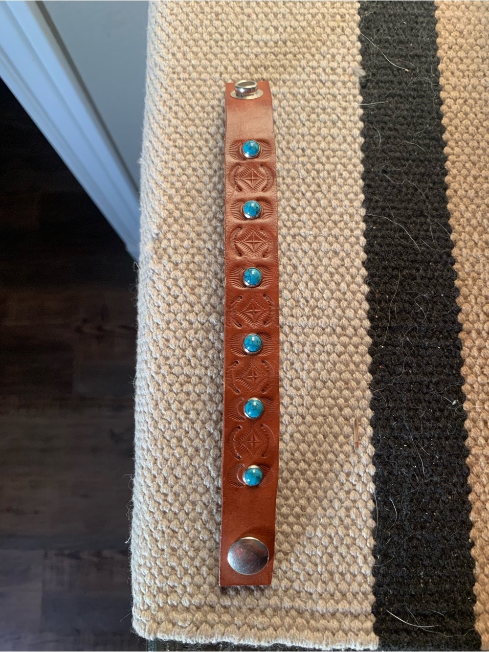 Brown Leather Bracelet with Turquoise Studs
